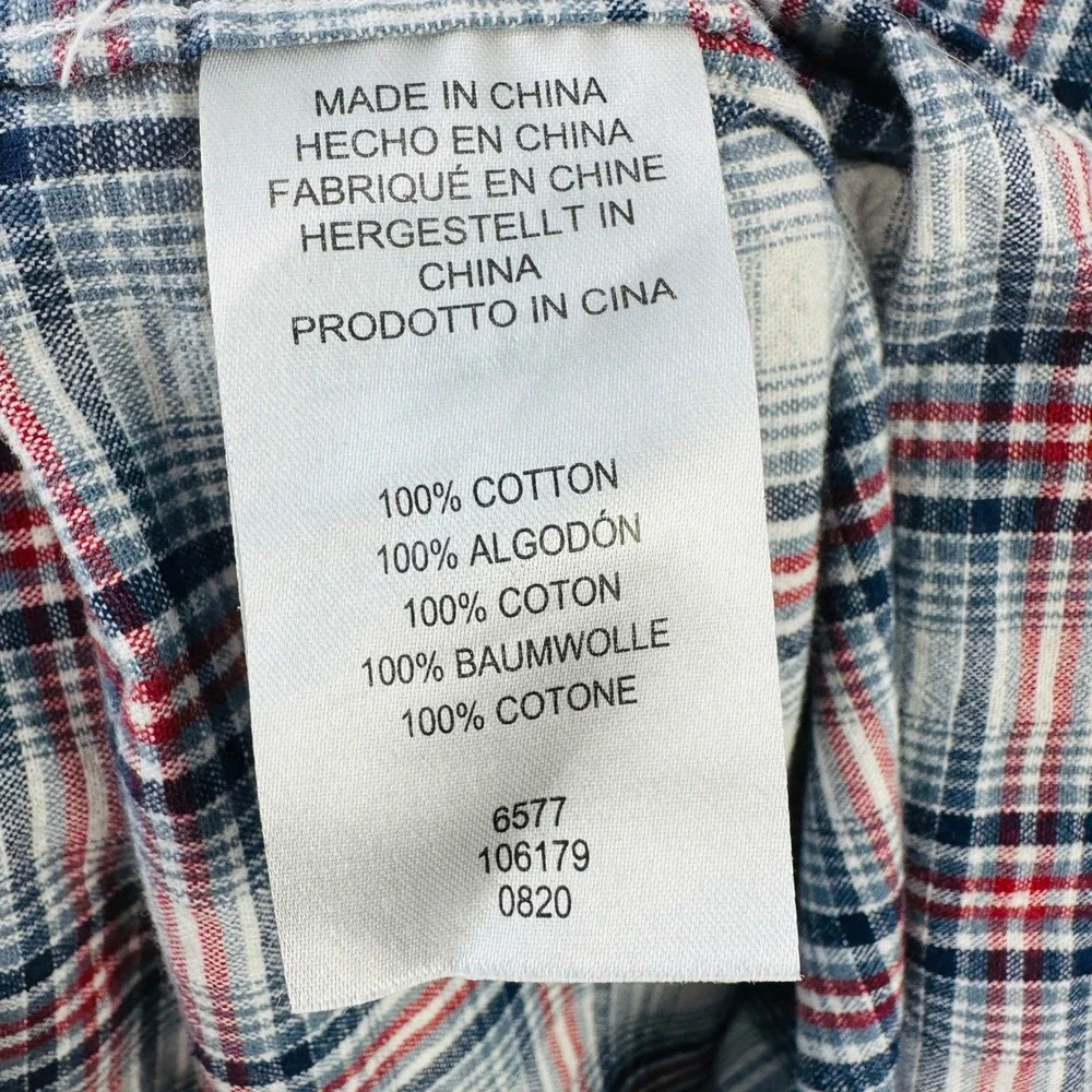 Legendary Whitetails Mens Large Red Blue White Plaid Snap Button Western‎ Shirt